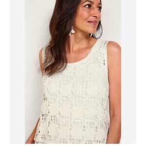Soft Surroundings Crochet Knit Boho Sweater Tank White, XL